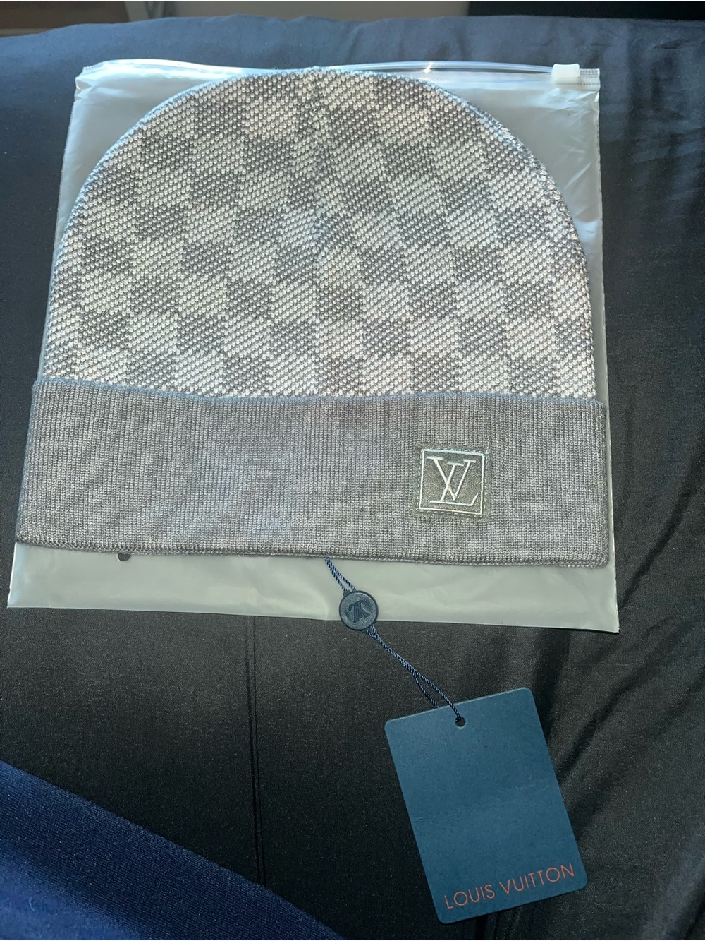 Louis Vuitton Gray Checker Fold-Over Knit Beanie